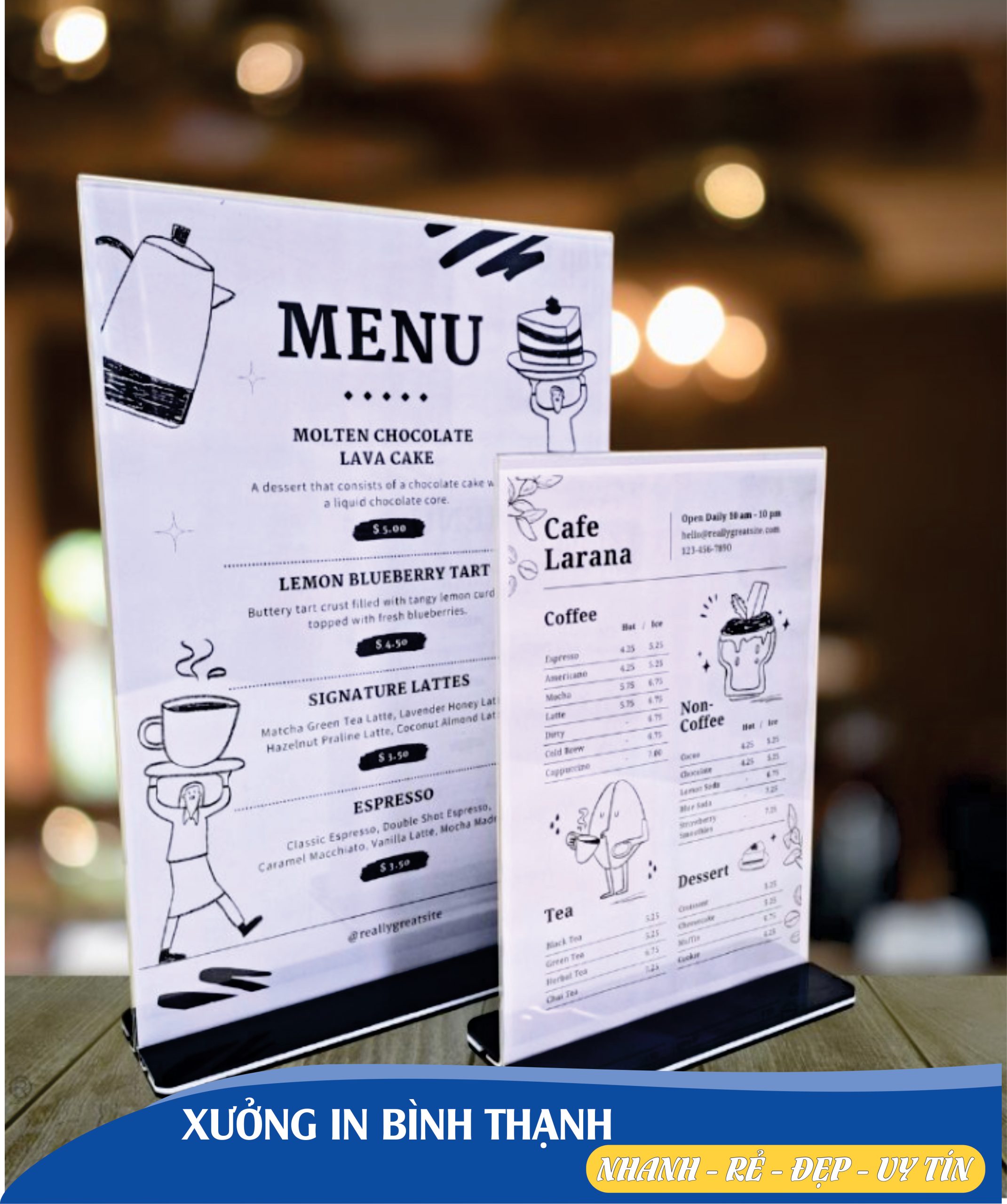 menu mica để bàn